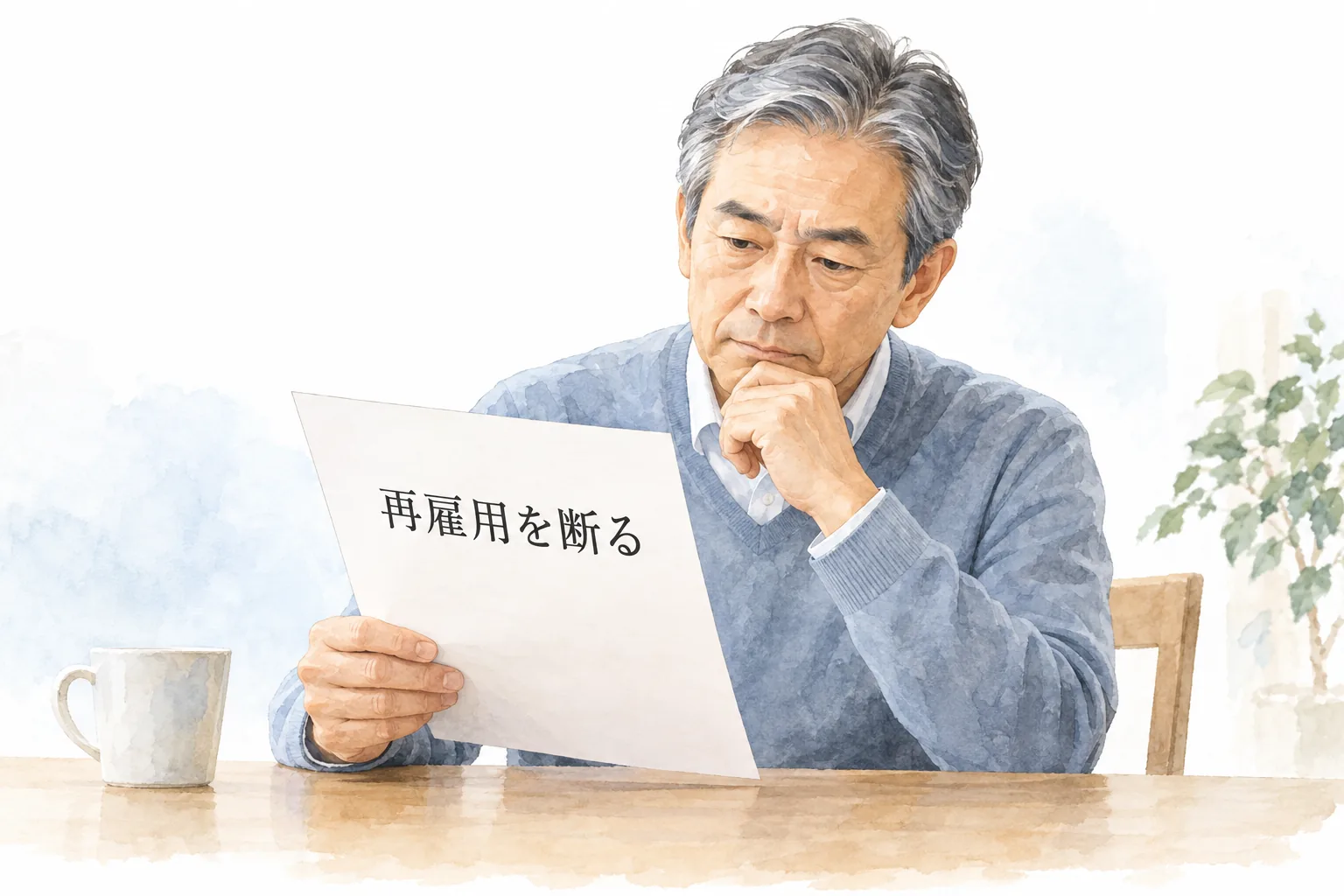再雇用を断る前に、提示された雇用条件の書面を確認する60歳前後の人